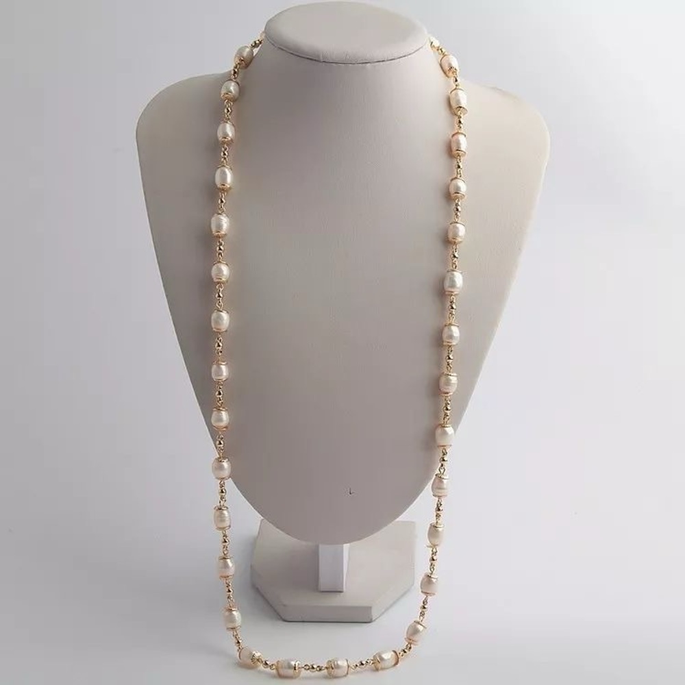 MMA Gold Tone Long Pearl Necklace NWOT